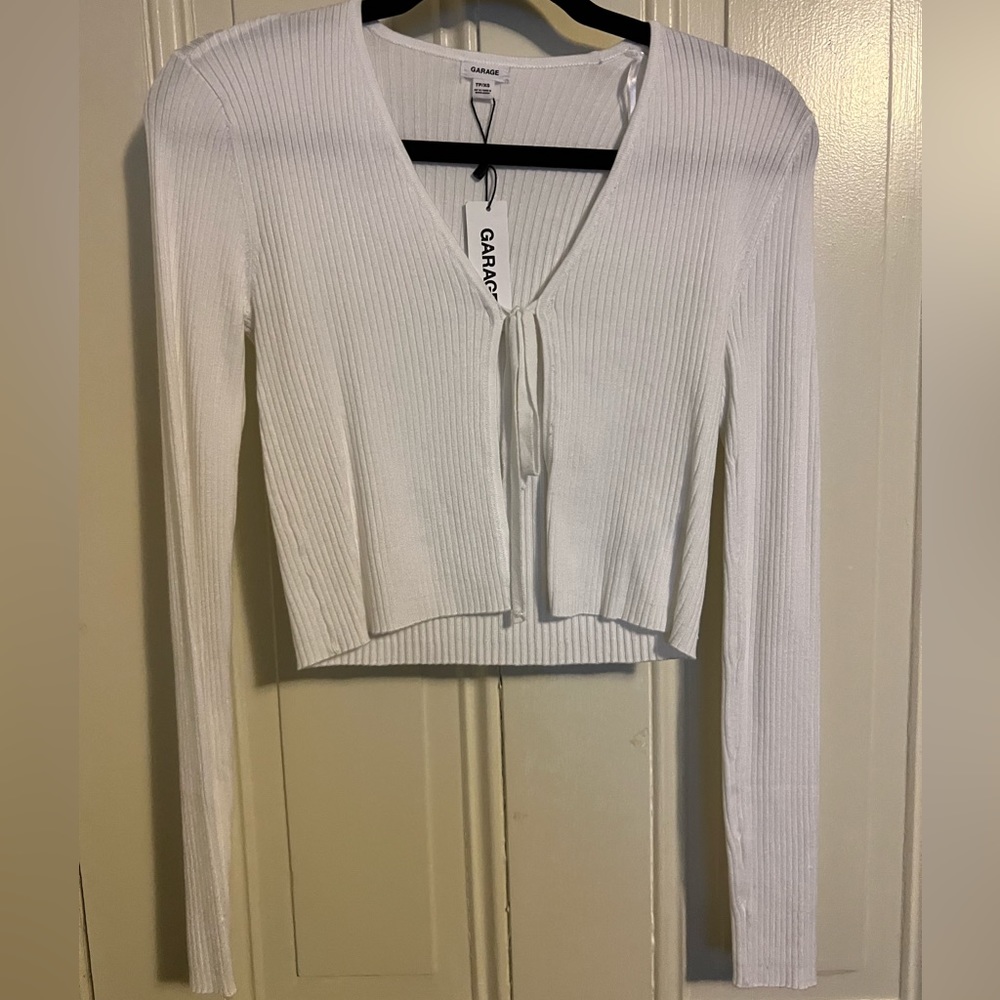 White Garage Tie-Up Cardigan